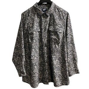 Lands End 365 Top Womens 2X Gray Floral Long Sleeve Button Down‎ Boyfriend Tunic